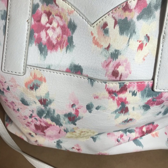 LC Lauren Conrad White Pink Floral Large Vegan Leather Tote Bag NWOT - Picture 5 of 15
